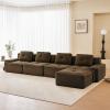 153" Modern Corduroy Cloud Sofa with Ottoman, L Shaped Boneless Modular Large Sectional Couches for Living Room, Brown 4 Seater Compressed Memory Foam Couch, Extra Deep Seat, No Assembly view 3