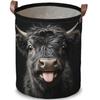 Funny Black Highland Cow Laundry Basket, Funky Laundry Basket for Farmhouse Decor, Collapsible Oxford Cloth Hamper for Clothes, Spring Room Organizer (15.75x15.75x19.7in) view 1