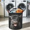Funny Black Highland Cow Laundry Basket, Funky Laundry Basket for Farmhouse Decor, Collapsible Oxford Cloth Hamper for Clothes, Spring Room Organizer (15.75x15.75x19.7in) view 2