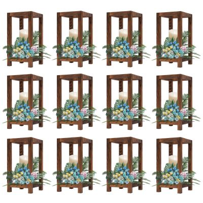 12 Pcs Wooden Wedding Lantern Centerpiece, Integrated Holders, Rustic Wooden Candle Lantern Decor, Farmhouse Candle Holders for Home Wedding Party Table Valentine Decoration
