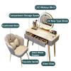 3 in 1 Dressing Table Makeup Table with Flip Top Mirror and Removable Storage Padded Seat Stool,Lighted Mirror Makeup Vanity Table Set with Cushioned Stool and Storage Gray Vanity Desk for B view 3