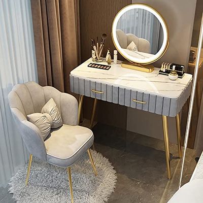 3 in 1 Dressing Table Makeup Table with Flip Top Mirror and Removable Storage Padded Seat Stool,Makeup Vanity Table Set with Lighted Mirror Cushioned Stool Solid Wood Storage Partition Ideal