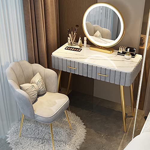 3 in 1 Dressing Table Makeup Table with Flip Top Mirror and Removable Storage Padded Seat Stool,Makeup Vanity Table Set with Lighted Mirror Cushioned Stool Solid Wood Storage Partition Ideal