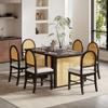 7-Piece Farmhouse Dining Table Set for 6, Wood Dining Table Sets with Distressed Oak Veneer and 6 Rattan Chairs, Rustic Style for Dining Room, Kitchen, Espresso view 1