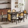 7-Piece Farmhouse Dining Table Set for 6, Wood Dining Table Sets with Distressed Oak Veneer and 6 Rattan Chairs, Rustic Style for Dining Room, Kitchen, Espresso view 3