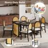 7-Piece Farmhouse Dining Table Set for 6, Wood Dining Table Sets with Distressed Oak Veneer and 6 Rattan Chairs, Rustic Style for Dining Room, Kitchen, Espresso view 4