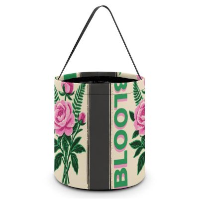 HETVBNS Pink Green Block Print Candy Bag Halloween Trick Or Treat Bucket 7.9x8.3in, Reusable Gift Bags for Party Holiday Wedding