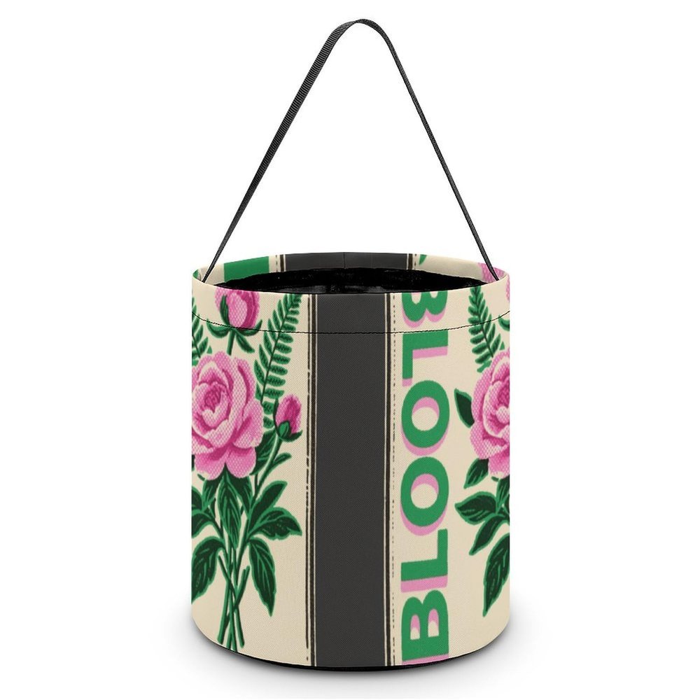 HETVBNS Pink Green Block Print Candy Bag Halloween Trick Or Treat Bucket 7.9x8.3in, Reusable Gift Bags for Party Holiday Wedding