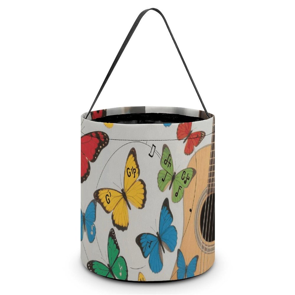 HETVBNS Guitar And Butterfly Candy Bag Halloween Trick Or Treat Bucket 7.9x8.3in, Reusable Gift Bags for Party Holiday Wedding