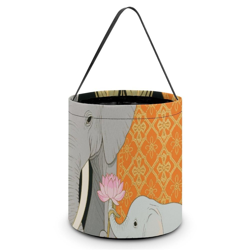 HETVBNS Elephant And Young Elephant Candy Bag Halloween Trick Or Treat Bucket 7.9x8.3in, Reusable Gift Bags for Party Holiday Wedding