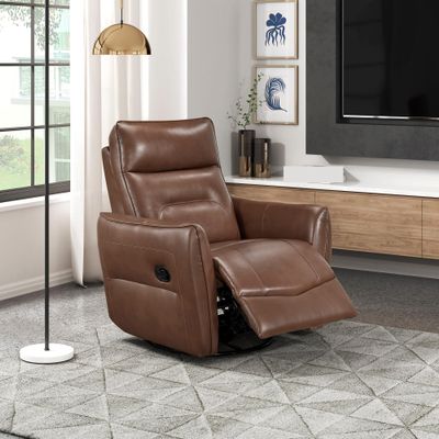 1pc Recliner Chair with Swivel Motion Luxurious Comfort Leather Upholstered Solid Wood Living Room Furniture,for The Living Room