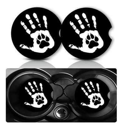 2Pack Handprints and Dog Paw Car Cup Holder Coaster,Handprints Gifts for Women Men,Vehicle Interior Drink Mat Reusable Neoprene Car Coasters for Cup Holders Decor,Dog Paws Automotive Accessories
