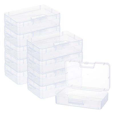 BENECREAT 10 Pcs Rectangular Containers Case with Lid, 6.2x3.5x1.5inch Clear Plastic Box Container, Plastic Storage Containers for Small Craft Accessories Office Supplies Clips