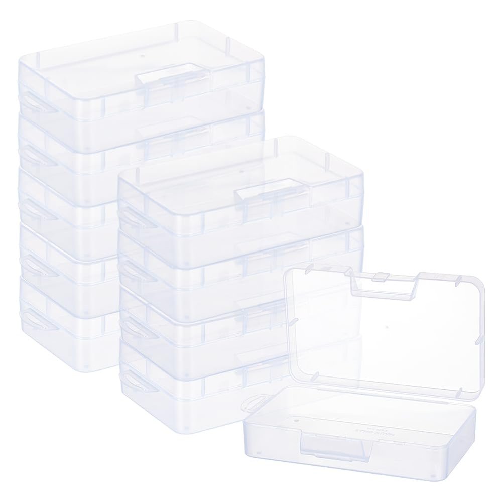 BENECREAT 10 Pcs Rectangular Containers Case with Lid, 6.2x3.5x1.5inch Clear Plastic Box Container, Plastic Storage Containers for Small Craft Accessories Office Supplies Clips