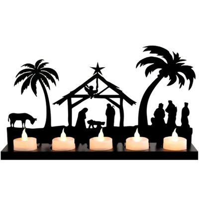 Advent Candle Holder Iron Art Votive Wreath Candle Holders for Christmas Table Centerpiece, Elegant Religious Home Decor for Church and Holiday Display
