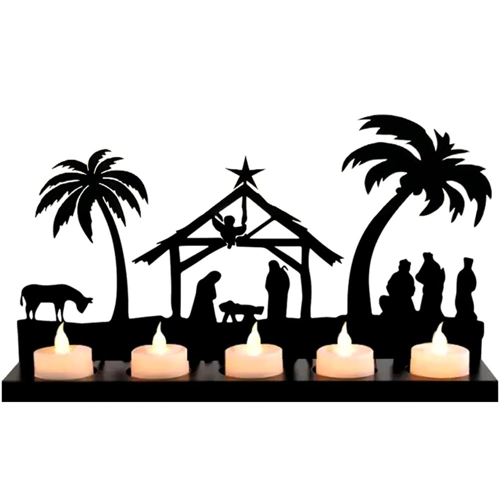 Advent Candle Holder Iron Art Votive Wreath Candle Holders for Christmas Table Centerpiece, Elegant Religious Home Decor for Church and Holiday Display
