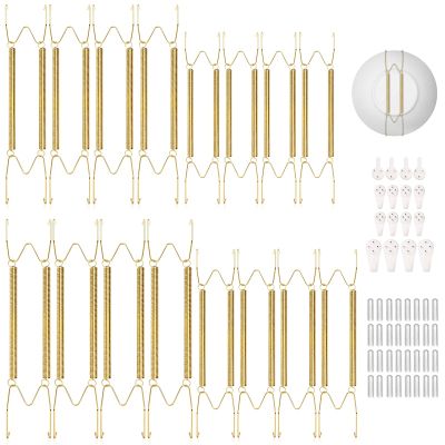 16 pcs Plate Hangers for Wall 6/8/10/12 Inch Invisible Wall Plate Hangers, Stainless Steel Plates Walls Hanger for Display Various Sizes with Hooks for Decorative (Silver)