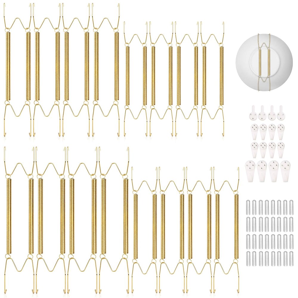 16 pcs Plate Hangers for Wall 6/8/10/12 Inch Invisible Wall Plate Hangers, Stainless Steel Plates Walls Hanger for Display Various Sizes with Hooks for Decorative (Silver)