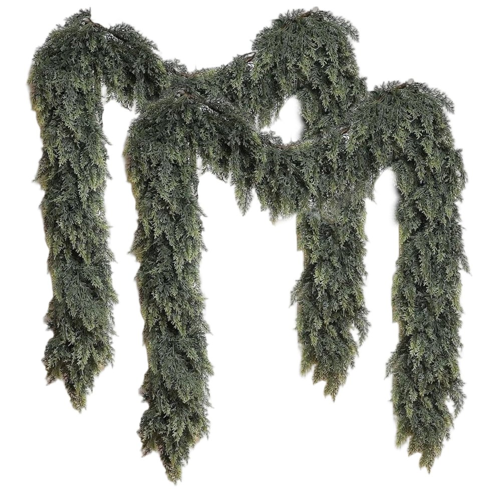 2Pcs Cedar Garland for Christmas Decoration - 6FT Real Touch Cedar Garland, Realistic Winter Greenery for Mantel, Fireplace, Table, Door Christmas Garlands Real Touch