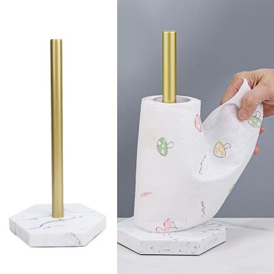 AYNEFY Gold Marble Paper Towel Holder Stainless Steel Kitchen Roll Dispenser Countertop Stand for Standard and Large Rolls with Weighted Base