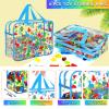 6 Packs Large Toy Storage Bags with Labels, Reusable Clear PVC Storage Bag, Travel Waterproof Organizer Bags (Blue-cute pattern) view 3