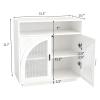 ALWXIA Sideboard Buffet Cabinet with Storage, 94.5 Farmhouse Curved Design Accent Cabinet with Acrylic Doors & Adjustable Shelves, Modern Coffee Bar (Sideboard W/Compartment_White, 3Pcs) view 2