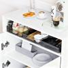 ALWXIA Sideboard Buffet Cabinet with Storage, 94.5 Farmhouse Curved Design Accent Cabinet with Acrylic Doors & Adjustable Shelves, Modern Coffee Bar (Sideboard W/Compartment_White, 3Pcs) view 4