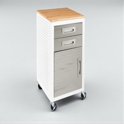 Heavy Duty Rolling Storage Cabinet with Wheels and Drawers, Workstation for Garage, Office, Workshop, 1 Door, 2 Drawer (20" W x 18" D x 34.7" H), White