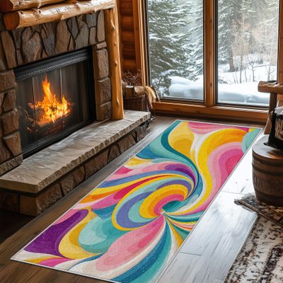 2.6x8 Swirl Runner Rug for Hallway, Washable Abstract Colorful Rug Runner Non Slip, Swirl Home Decor Carpet for Kitchen, Bedroom, Entryway, Laundry Room, Ultra Thin Soft E189