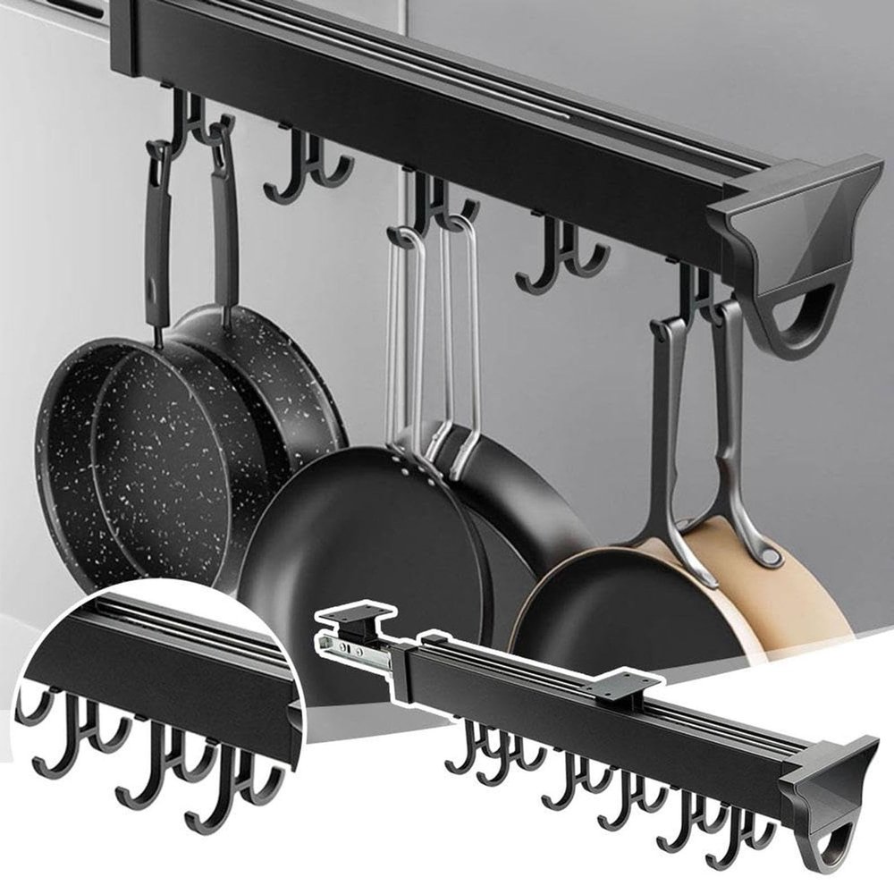 LIUZQWAED Hanging Garage Storage Rack, Pull Out Broom Holder, Multifunctional Slide Broom and Mop Organizer/Storage, for Kitchen/Closet/Home/Cupboard/Wardrobe(10.23in-8 Hook)