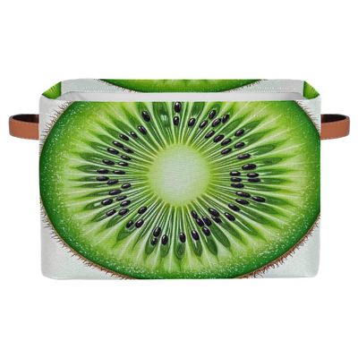 Axurera Collapsible Fabric Cube Storage Bins with Handles for Closet Shelves,Kiwi Fruit Slice Foldable Organizer Baskets for Organizing Clothes Nursery Toy,2 Packs
