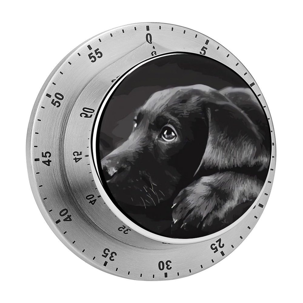 Black Labrador Puppy Timer Durable Mechanical Kitchen Timer Clock Portable Stainless Steel Time Management Tool Countdown Timers for Office Sport Cooking