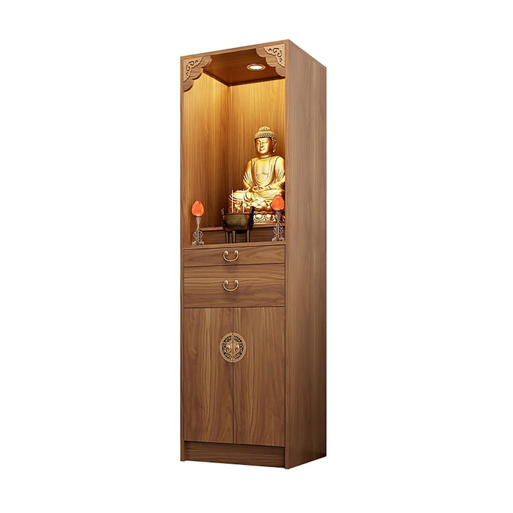 78 Inch Tall Personal Shrine Altar Cabinet, Wood Chinese Buddha Niche Cabinet with Storage, Buddhist Altar Meditation Table, for Home, Temple Buddha Shrine (Walnut Without Door, 22.8*18.9*78in)