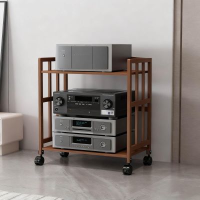 XDOPIRRS CD Player Stand Home Stereo,Movable HiFi Audio Rack,Audio Video Media Stand Cabine,with Height-Adjustable Shelf and Wheel, Audio Rack for Home, Office and Theater(Brown,31.5 * 14.9 * 34.6in)