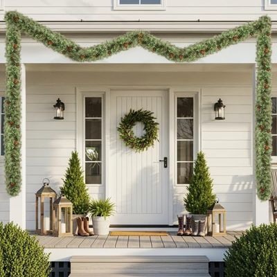 2 Pack 9FT Pre-lit Snow Flocked Christmas Garland, Artificial Christmas Garland Fake Green Faux Lighted Artificial Xmas Garland for Table Fireplace Mantle Holiday Home Indoor Outdoor Decor