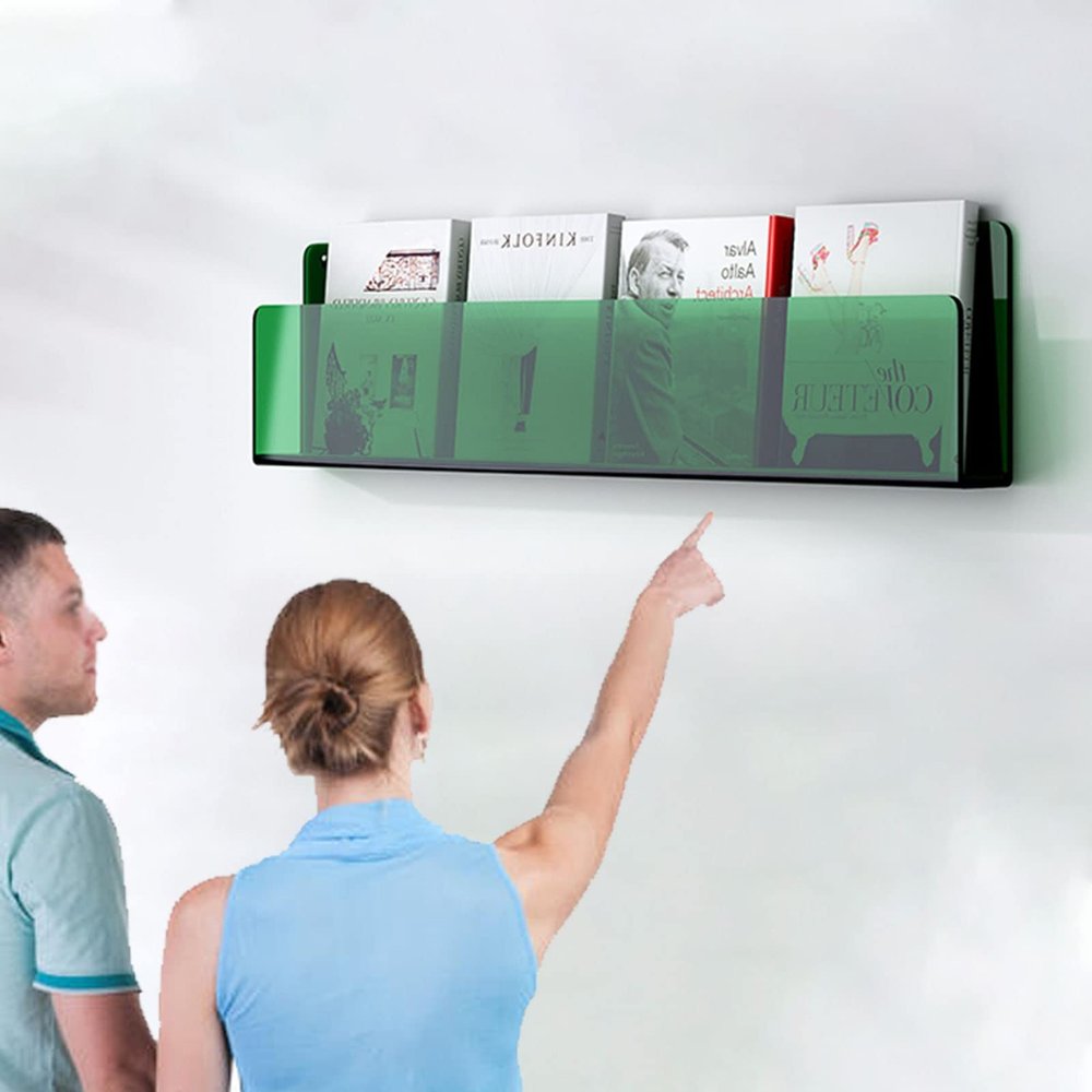 40cm 60cm 100cm Long Living Room Magazine Rack, Acrylic Wall Mounted Magazine Holder, Book Literature Document Holder, Leaflet Display Stand(Green,Length 60cm/23.6")