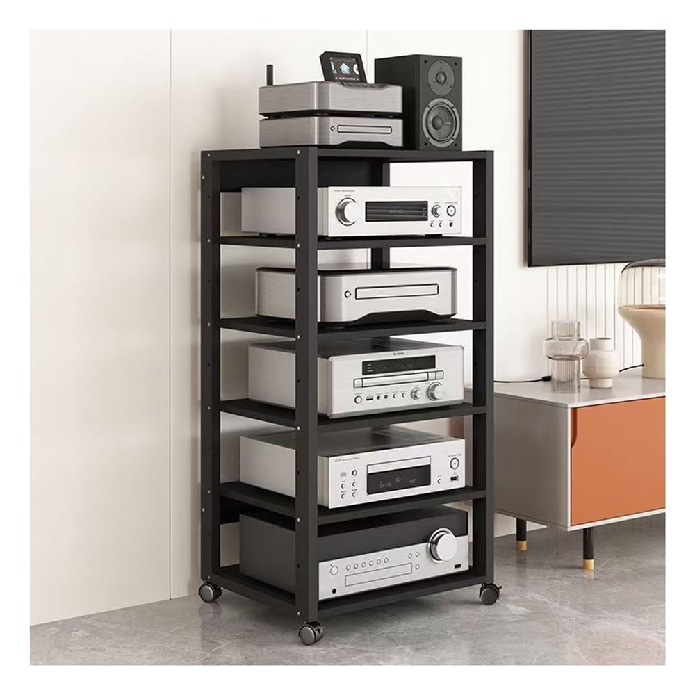 4/5/6-Tier AV Media Player Stand, 110cm Tall Audio Rack Cabinet, Adjustable Wooden Shelves for Record Player/Cables/Game Consoles(6-Tier)