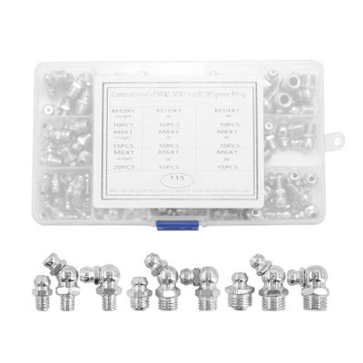 HYAWVCBL 115Pcs Steel Zerk Grease Fittings Assortment Kit Straight 90-Degree 45-Degree Angled(M6 M8 M10)