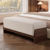 Christopher Knight Home Kingen 55'' Linen Fabric Upholstered End of Bed Ottoman, Wooden Living Room Ottoman Bench with Thick Soft Cushions, Long Entryway Bench, Long Seating for Bedroom, Brown + Beige view 1