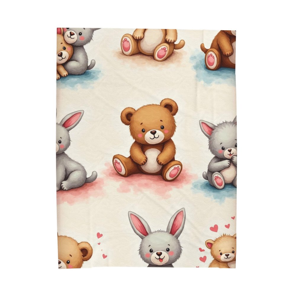 GANDAR Cute Teddy Bear Bunny Velveteen Plush Blanket Baby Nursery Throw Kids Room Decor Cozy Gift