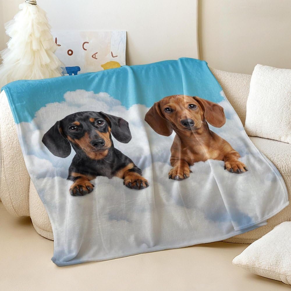 Hyper-Realistic Dream Photography Dachshund Printed Blanket, Ultra Soft Cozy Flannel Throw Blanket, Perfect for Animal Lovers Home Decor (01,40 x 60in)