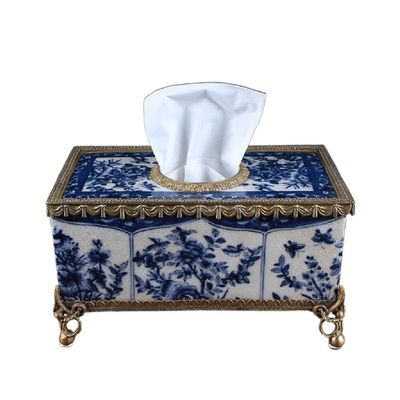 YMGSCC Home Tissue Box Ceramic with Copper and White Porcelain Dinner Paper Sample Room Decoration