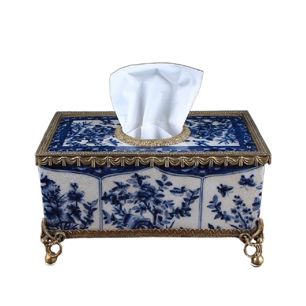 YMGSCC Home Tissue Box Ceramic with Copper and White Porcelain Dinner Paper Sample Room Decoration