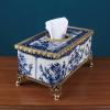 YMGSCC Home Tissue Box Ceramic with Copper and White Porcelain Dinner Paper Sample Room Decoration view 3