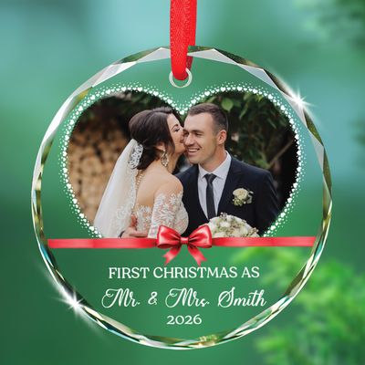 2026 First Christmas As Mr & Mrs Glass Ornament, Personalized Image Mr Mrs Just Married Christmas Ornaments, 1st Xmas Married Ornament Gifts for Husband Wife, Custom Names 1st Year Marriage Keepsake