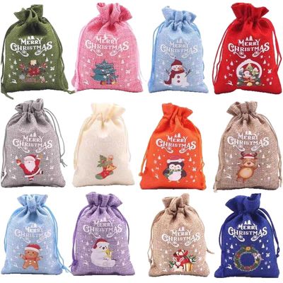 Christmas Gift Bags with Drawstring, Linen Burlap Material (8-A, 10 * 14cm)