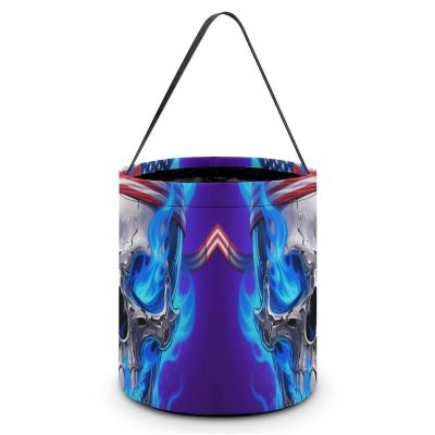 Halloween Trick Or Treat Bag Durable, Fire USA Flag Skull Candy Tote Bag Reusable Gift Bags for Party