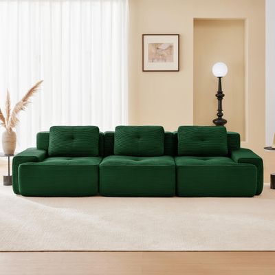 115.3 Green Boneless Couches for Living Room, Modular Sectional Sofa, 3 Seater Comfy Upholstered Deep Seat Corduroy Fabric Cloud Couch No Assembly, Anti-Slip Design