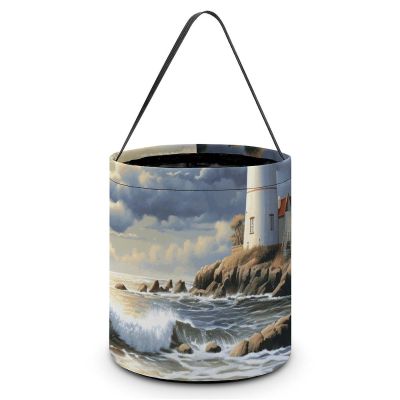 Large Halloween Tote Treat Bags Sea Lighthouse Sandbeach Printed Halloween Goodie Candy Bags,Snack Grocery Tote with Handles