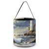 Large Halloween Tote Treat Bags Sea Lighthouse Sandbeach Printed Halloween Goodie Candy Bags,Snack Grocery Tote with Handles view 1